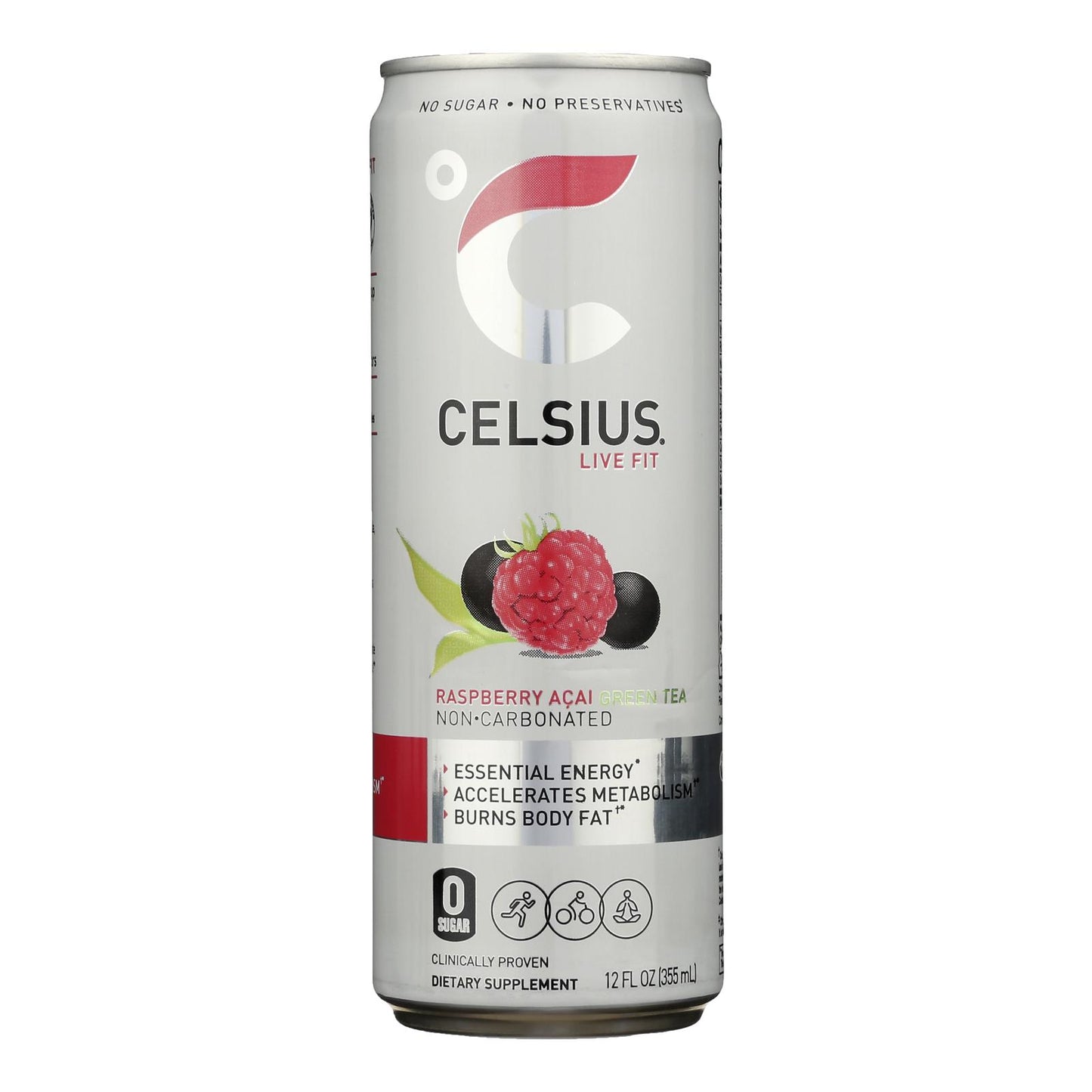 Celsius Non-carbonated Raspberry Acai Green Tea Dietary Supplement - Case Of 12